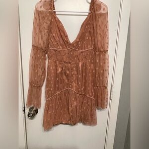 ASOS Design Tiered Satin Mesh Mini Dress in a dusty pink size 0